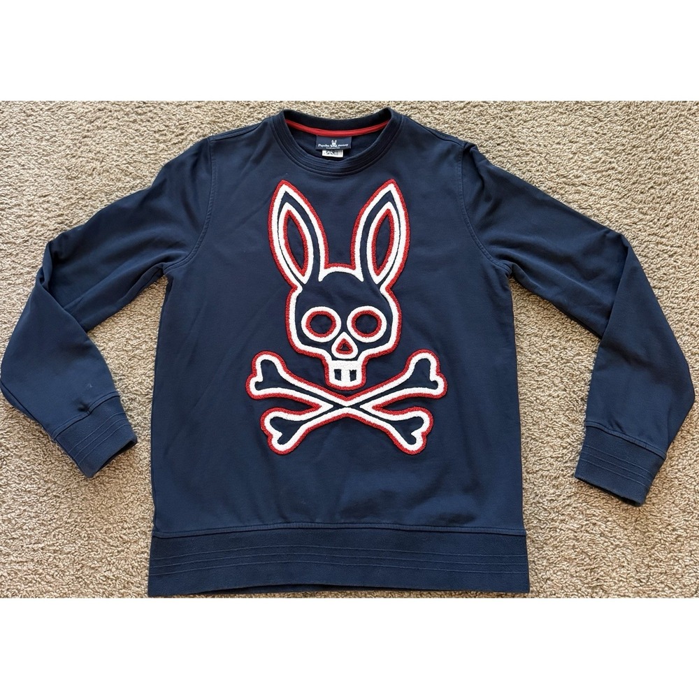 Psycho Bunny Sweatshirt Mens Navy Skull Bunny Graphic Crewneck Pullover Small